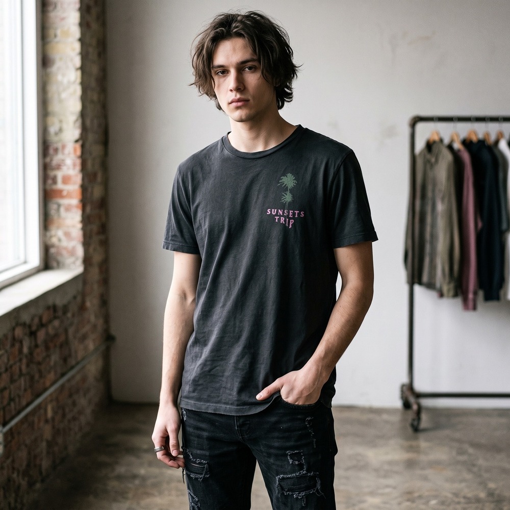 John Varvatos USA Mens Top Medium Grey Waffle Knit Thermal Short Sleeve Grunge
